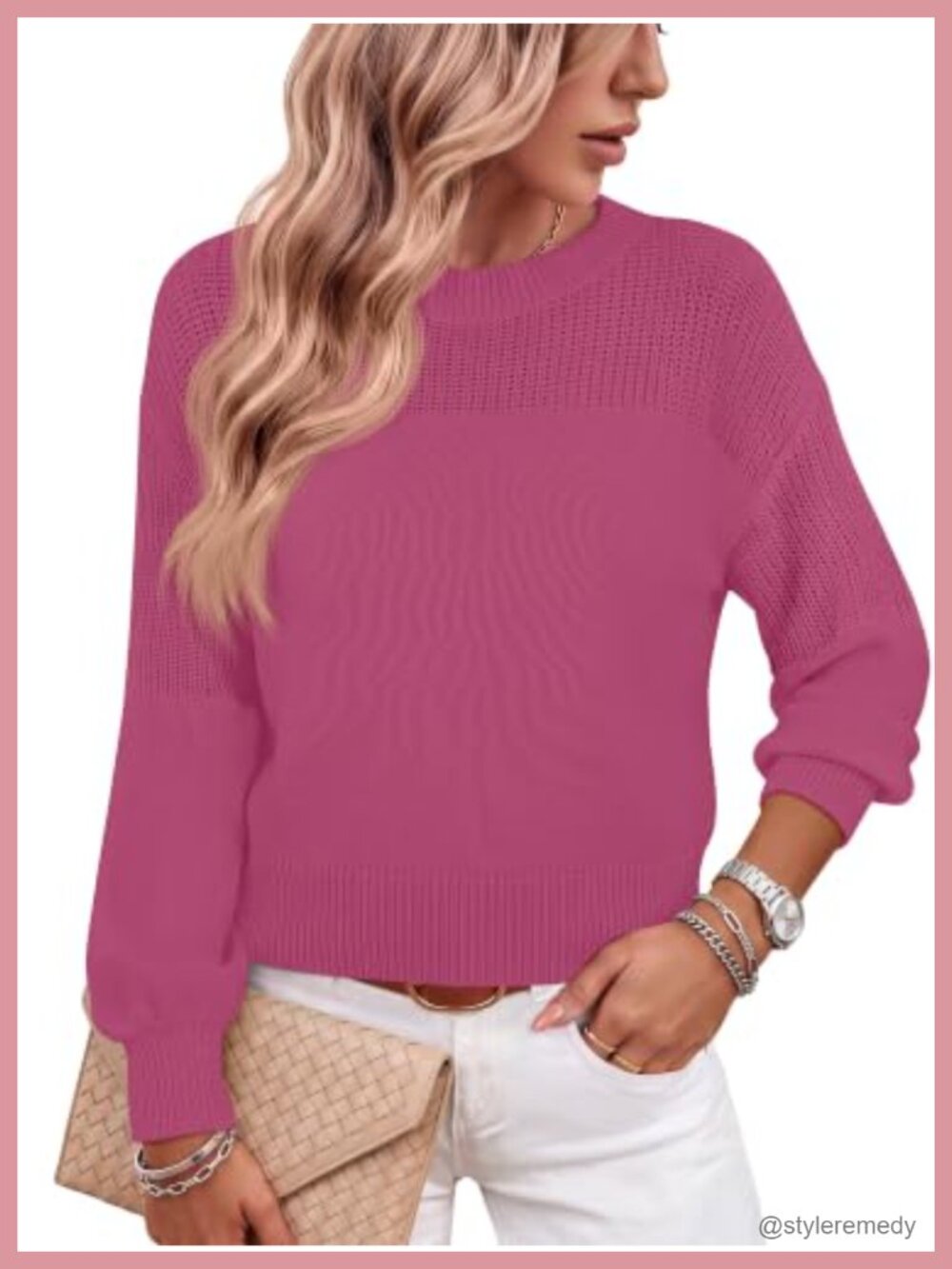 Women's Long Sleeve Cropped Crewneck Chunky Ribbed Sweater Soft Warm Cozy